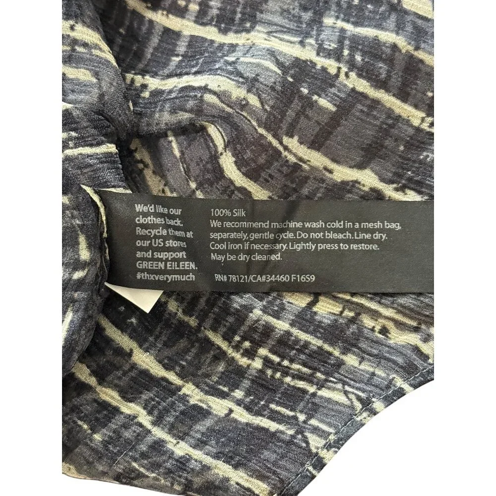 Eileen Fisher Sheer Silk Sleeveless Top Abstract Stripe Black Beige Size M - Picture 5 of 7